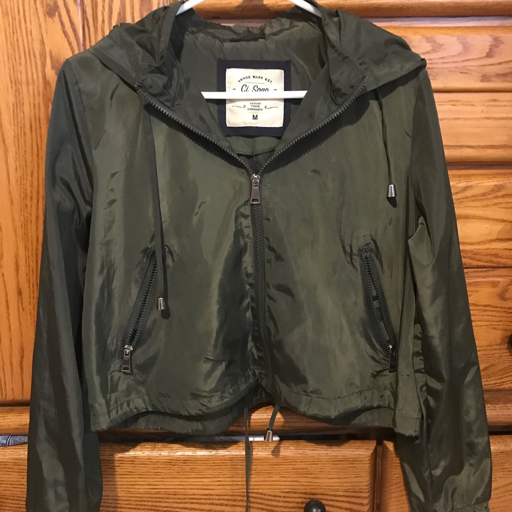 Ci Sono Olive Green Hooded Jacket